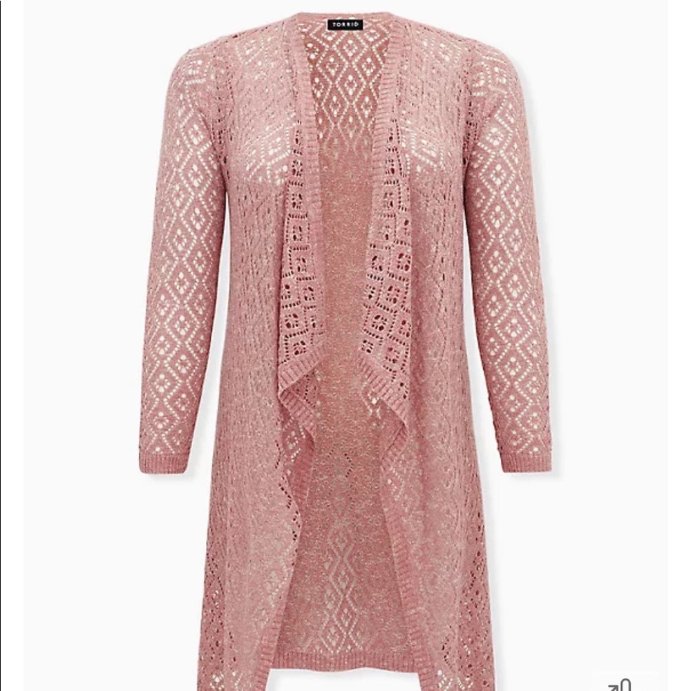Mauve Pink Diamond Pointelle Drape Front Longline Cardigan